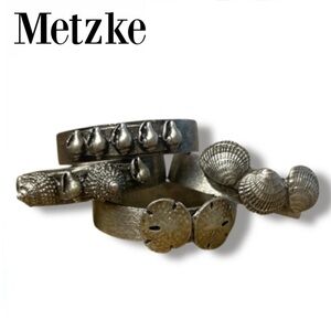 VINTAGE METZKE PEWTER NAPKIN RINGS SEA SHELL UNIQUE NAUTICAL SET OF 4